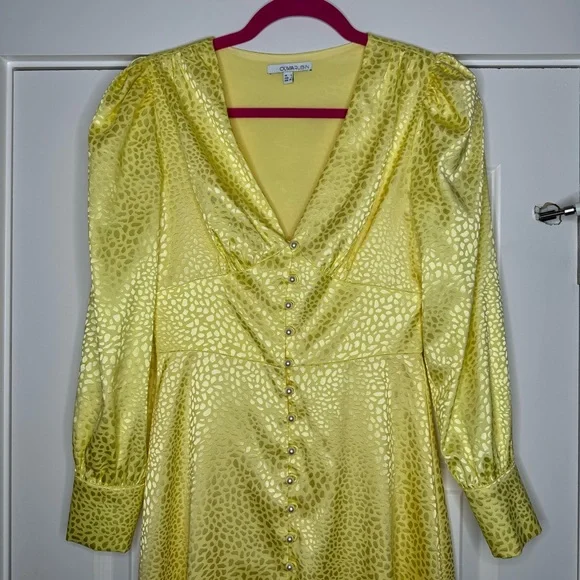 Olivia Rubin Dahlia Midi Dress Yellow Long Sleeve Button